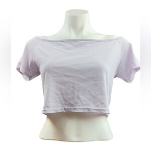 PrettyLittleThing Light Purple Off-Shoulder Crop Top
